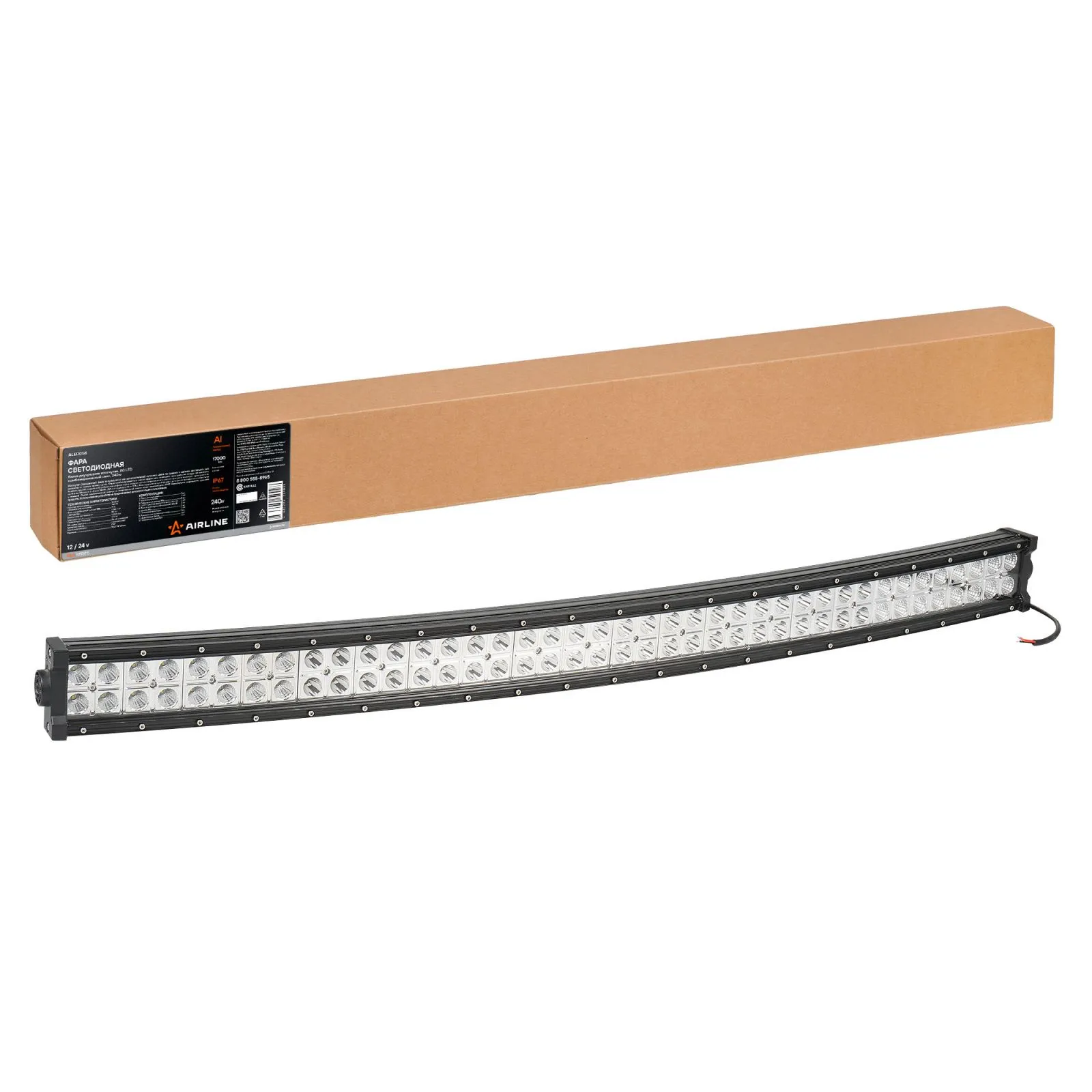 Фара светодиодная (балка) двухрядная изогн. 80LED, комбин.свет, 240Вт, 1065х78х60мм, 12/24В AIRLINE ALED058