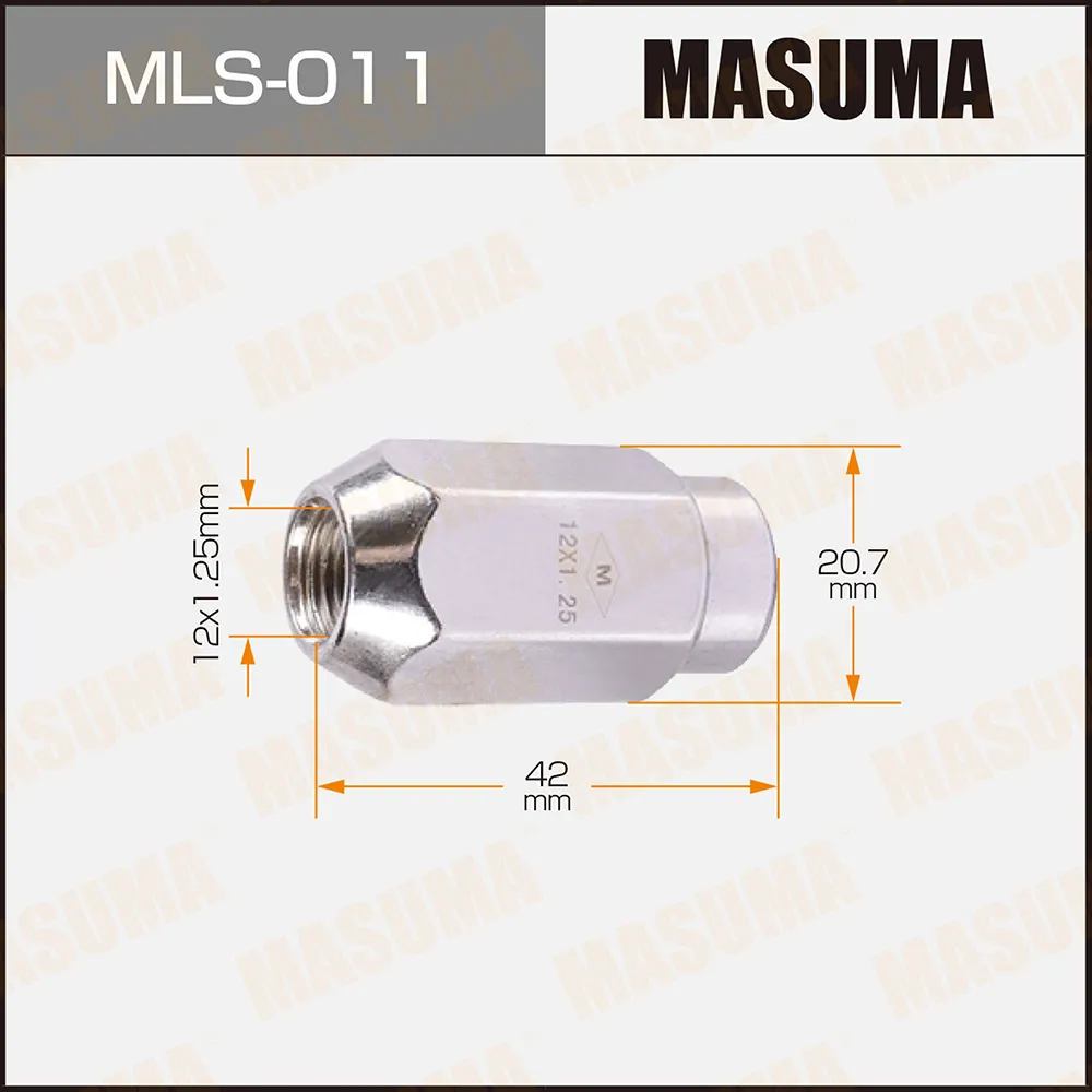 Гайка 12x1.25 NISSAN/SUBARU (стандартный конус, длинная, ключ d21мм/22мм) MASUMA MLS011