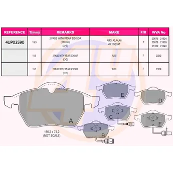 Колодки передние AUDI 100 91-94/A4 95-00/A6 94-97 (с 2 датчиками) 4U 4UP03590