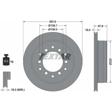 Диск тормозной задний TOYOTA LC PRADO J150 /VENT D=312MM TEXTAR 92231003