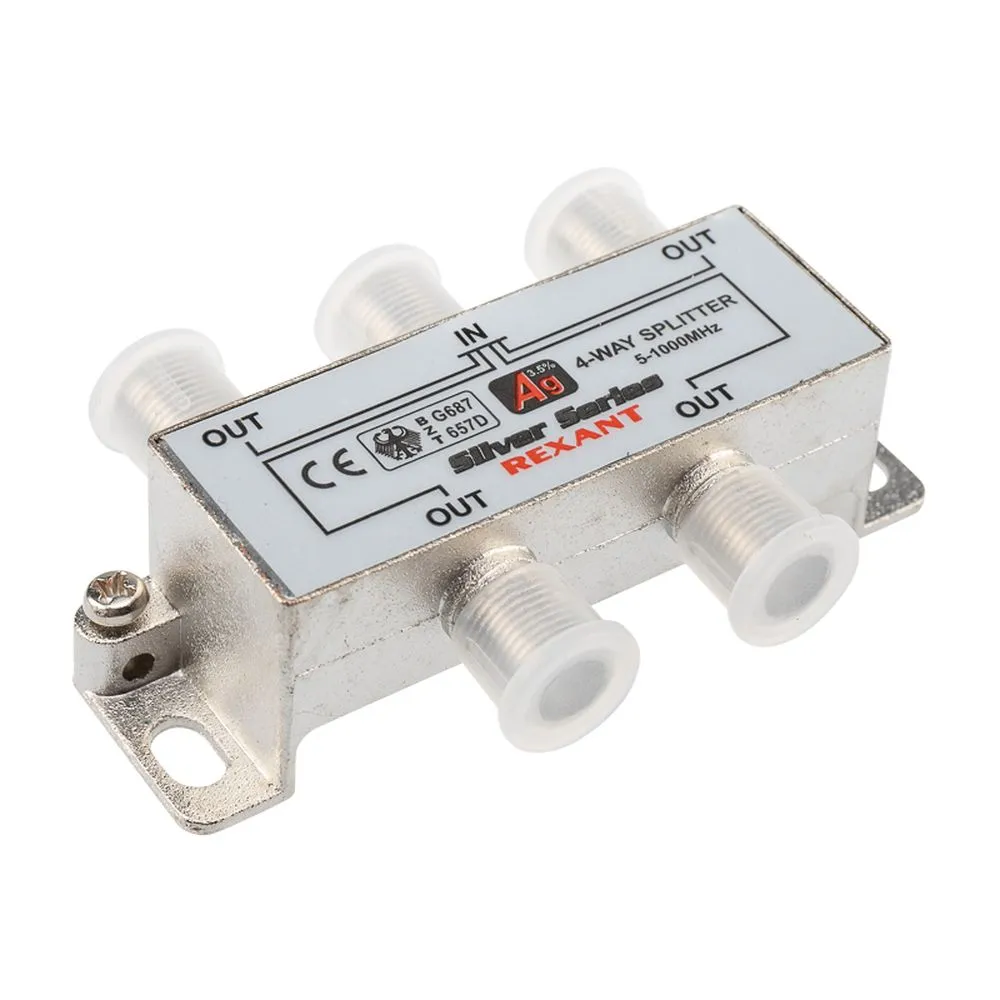 ДЕЛИТЕЛЬ ТВx4 + 5шт. F BOX 5-1000 МГц Silver REXANT 05-6103