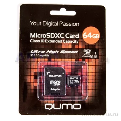 Карта памяти QUMO, Micro SDXC 64GB QUMO CL10 UHS I