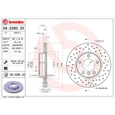 Диск тормозной передний перфорированный BMW E36/E46 BREMBO 09.5390.3X