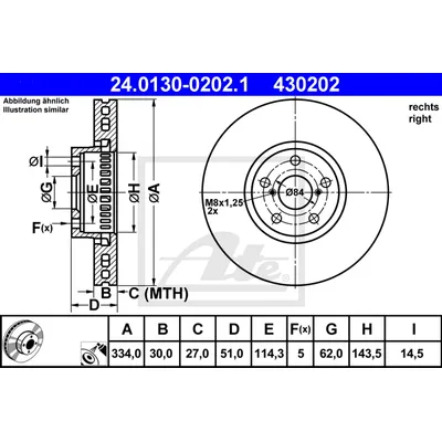 Диск тормозной передний R LEXUS GS300/430/460 2006-> /VENT.D=334MM ATE 24.0130-0202.1