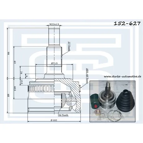 ШРУС MER VITO (638) 2,2CDI 03.99-- STARKE 152-627