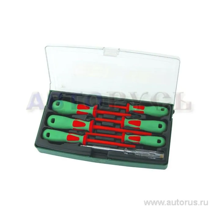 Набор отверток диэлектрических PH 0x60, 1x80, 2x100, SL 4x100, 5,5x125, 6,5x150, индикаторная отвертка 220-250V, 7 пр. JONNESWAY DV13PP07S