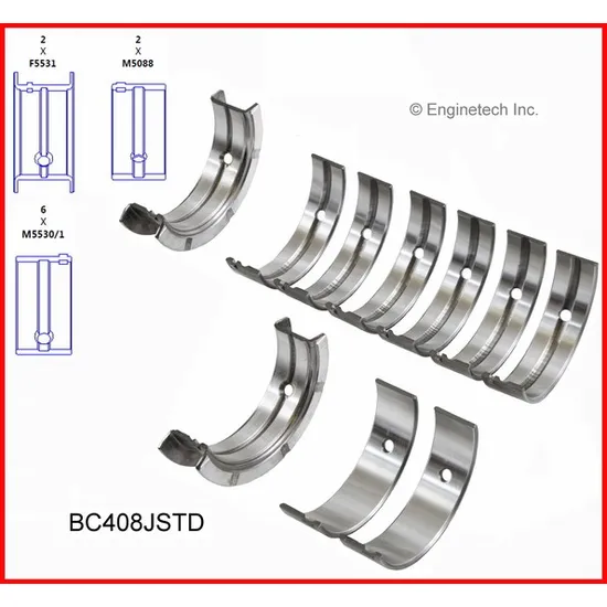 Вкладыши коренные +0,25 GM 2.2L 98-02 ENGINETECH BC408J.25