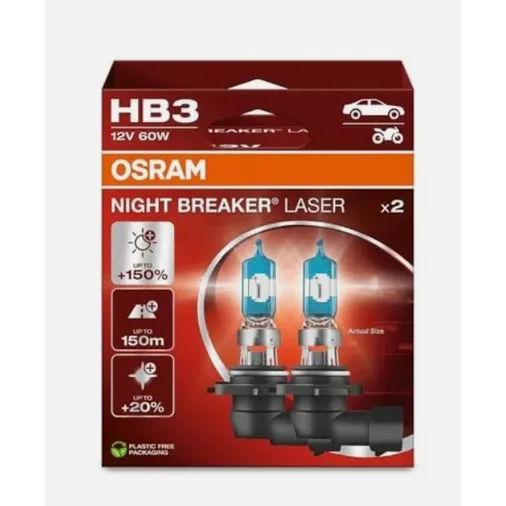 Автомобильная галогенная лампа OSRAM HB3 12V 60W +150% P20d 3200К NIGHT BREAKER LASER 9005NL-2HB