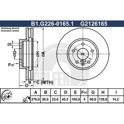 Диск тормозной передний вентилируемый 276X26 5 отверстий GALFER B1G22601651