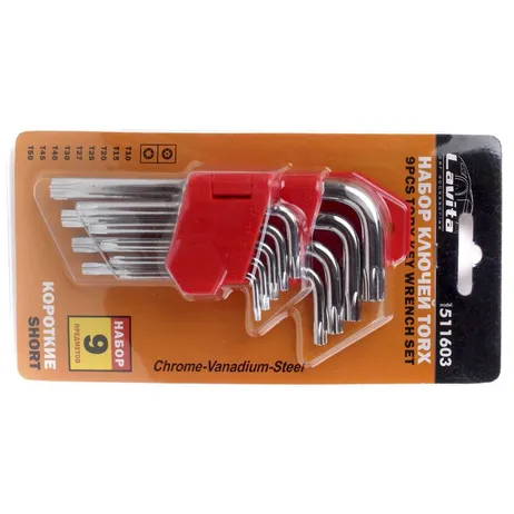 Ключ l-образный torx 9 шт в наборе. размер: t10-t45 LAVITA LA 511603