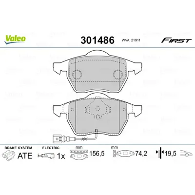 Колодки тормозные передние VALEO 301 486