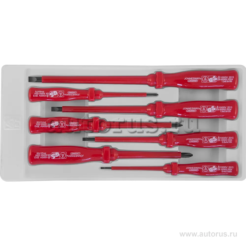 Набор отверток диэлектрических SL0,4x2,5x85-1,2x6,5x150 и PH 0-2, 7 пр. JONNESWAY D02AC07S
