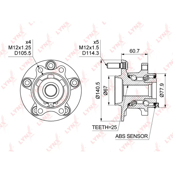 Ступица задняя в сборе MITSUBISHI ASX/Outlander III 2012-> LYNXauto WH-1499