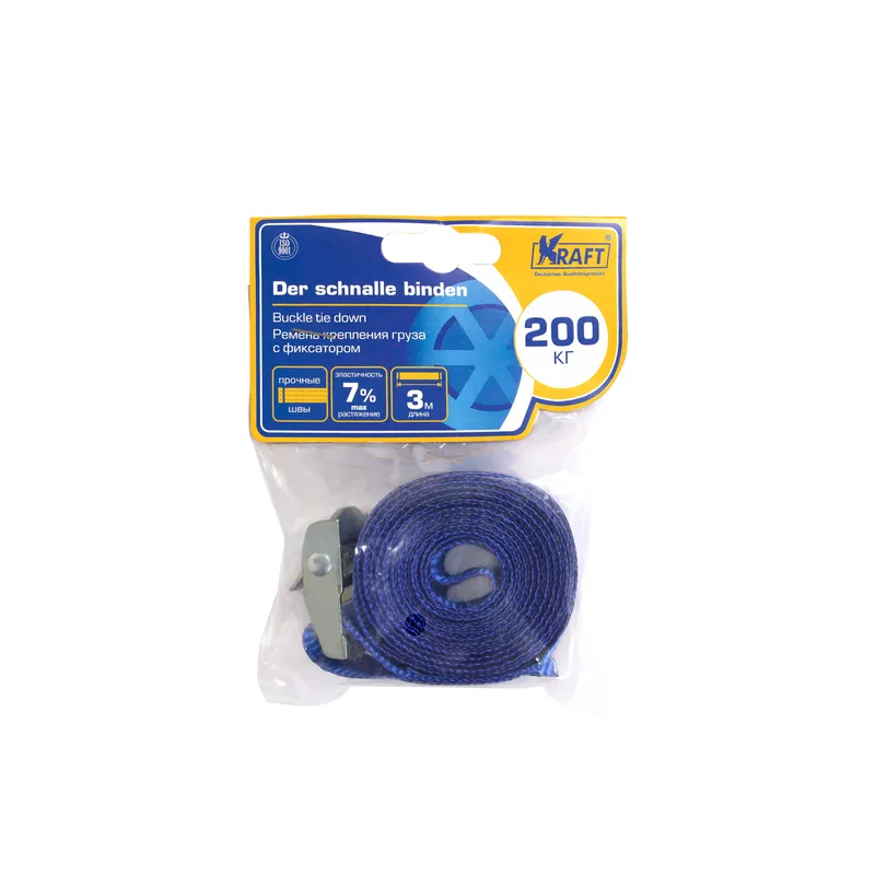 Ремень крепления груза с фиксатором 3 м 0,2 т KRAFT KT800200