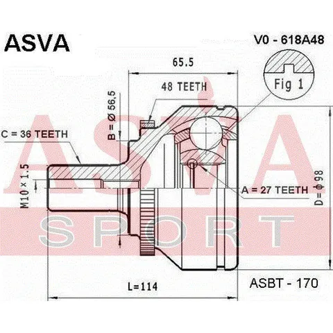 ШРУС наружный 27X56.5X36 ASVA VO-618A48