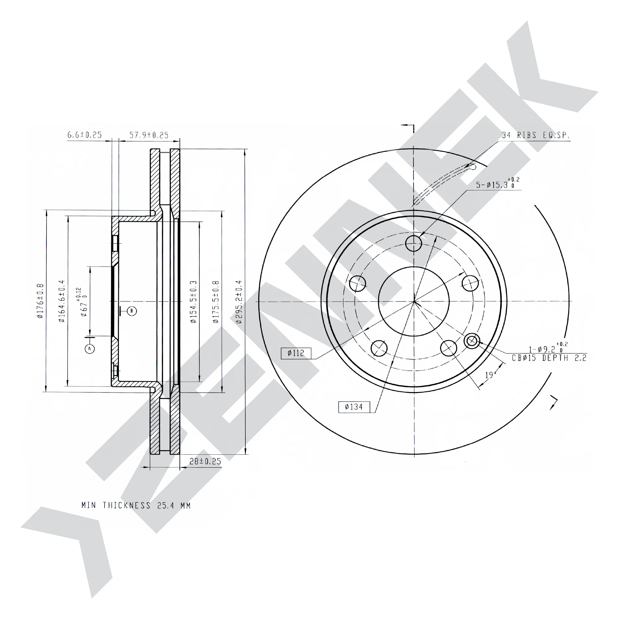 Диск тормозной передний MERCEDES W204 07-14, W212 09-16 (2 шт) ZENNEK DBD0874
