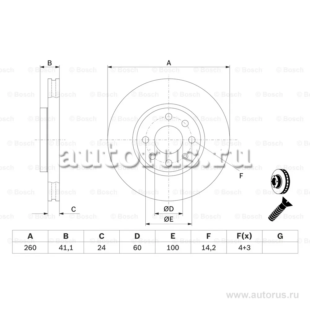 Диск тормозной передний BOSCH 0 986 478 730