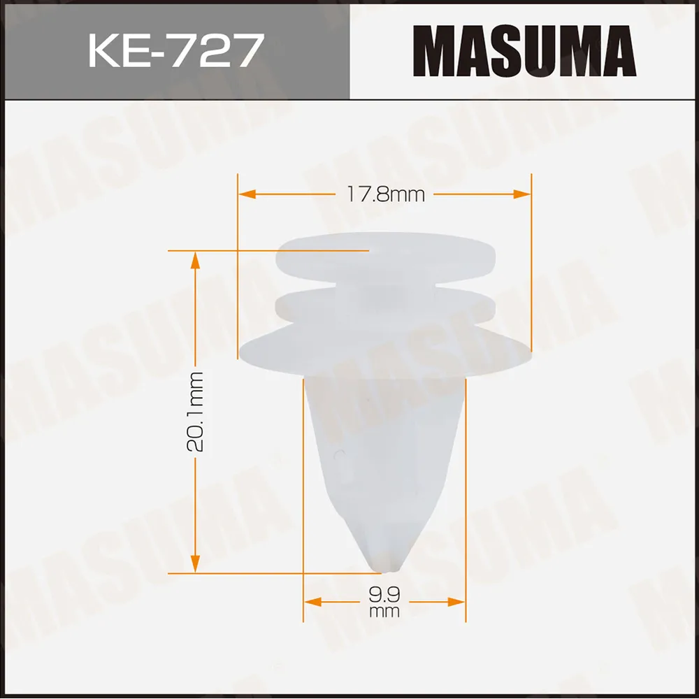 Клипса автомобильная (автокрепеж) MASUMA 727-KE уп.50 MASUMA KE727
