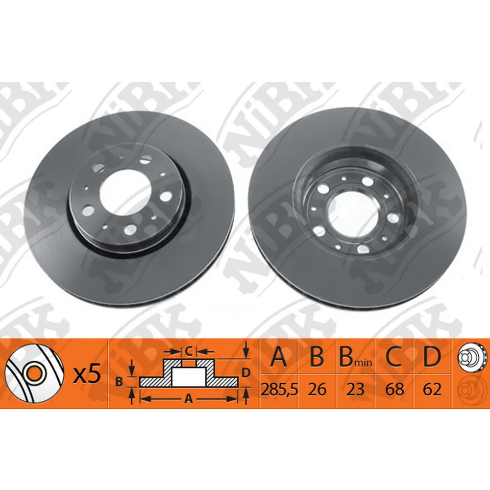 Диск тормозной передний VOLVO S60/S80/V70/XC70 /VENT D=286MM NIBK RN1167
