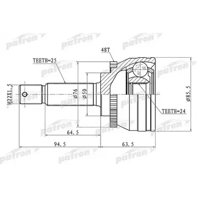 ШРУС наружный с кольцом ABS 25x50x24 ABS:48T KIA RIO [B PATRON PCV1611