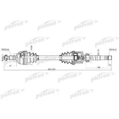 Полуось передняя правая 28x1000x59x37 CITROEN: C5 2.2HDI 0 PATRON PDS0278