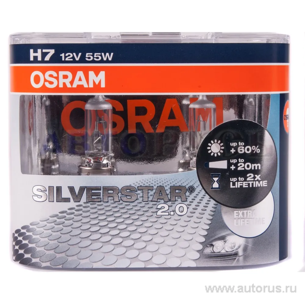 Лампа 12V H7 55W +60% PX26d OSRAM SILVERSTAR 2.0 2 шт. DUOBOX 64210SV2-HCB