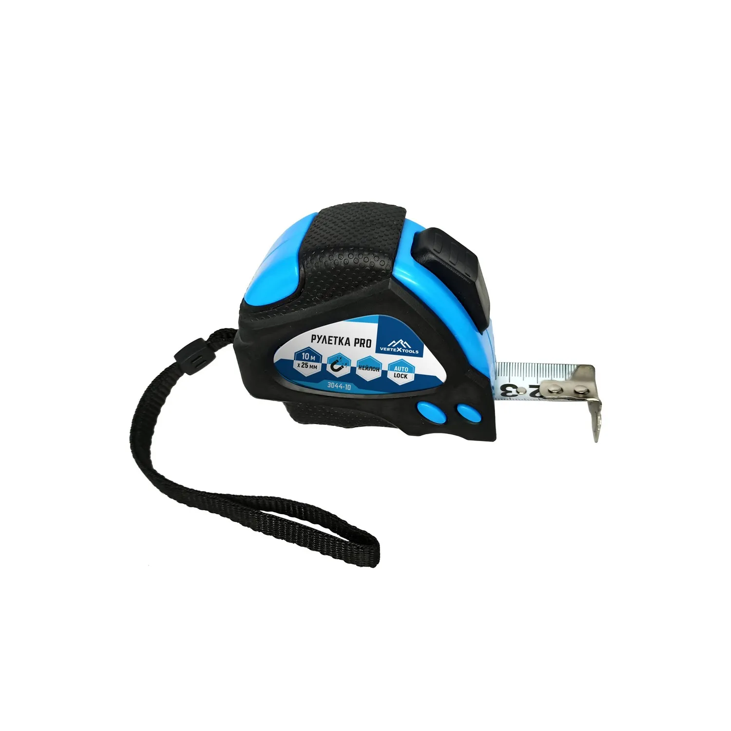 Рулетка нейлон 10 х 25 мм + автостоп VertexTools 3044-10