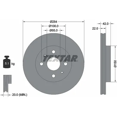 Диск тормозной передний с покрытием PRO DAIHATSU/PERODUA/SUBARU TEXTAR 92204503