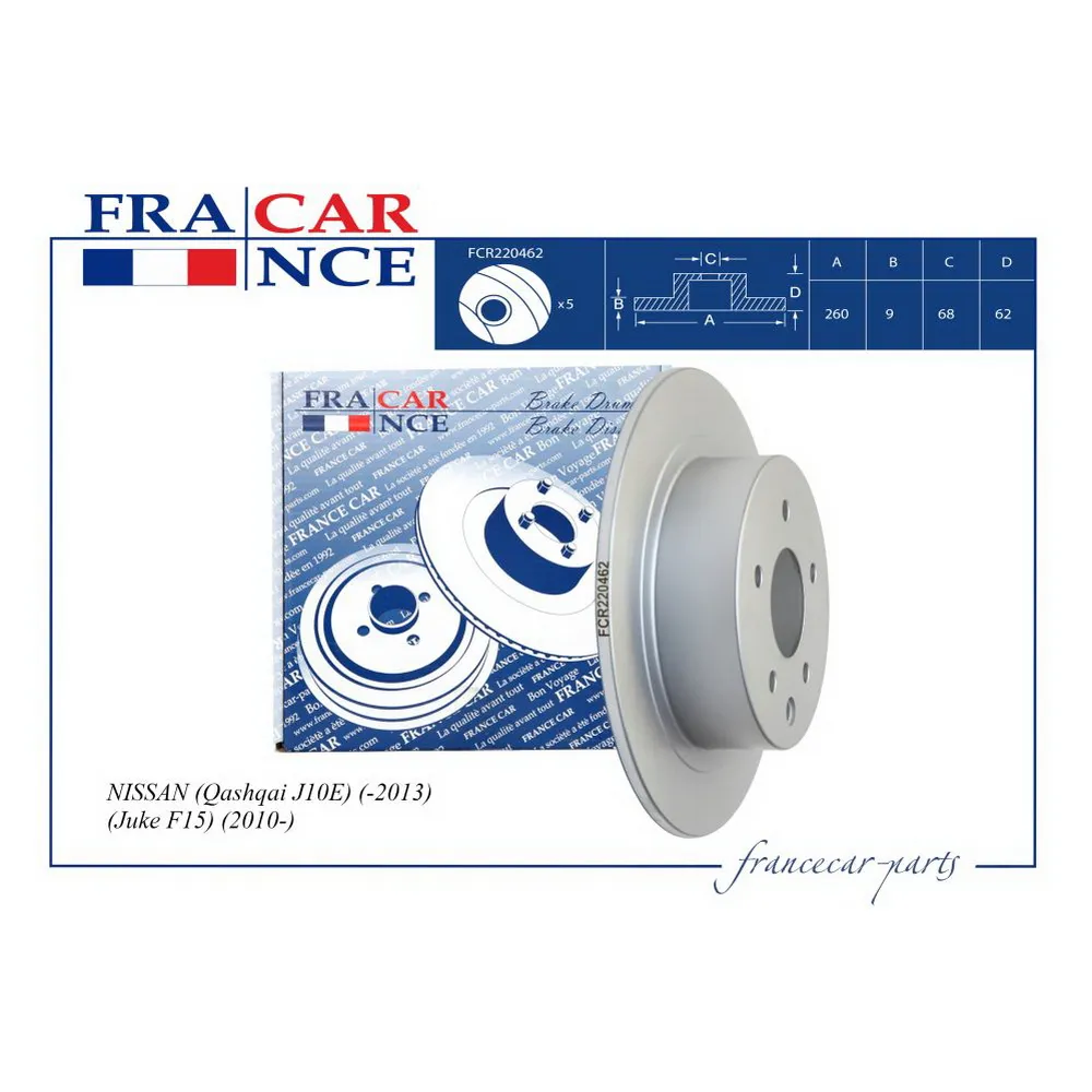 Диск тормозной задний NISSAN JUKE/QASHQAI 06-> /D=292MM FRANCECAR FCR220462