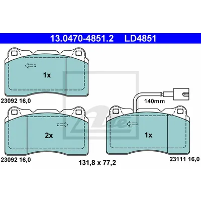 Колодки тормозные дисковые передн, CERAMIC, ALFA ROMEO 159 2.4 JTDM/2.4 JTDM Q4/3.2 JTS/3.2 JTS Q4 0 ATE 13047048512