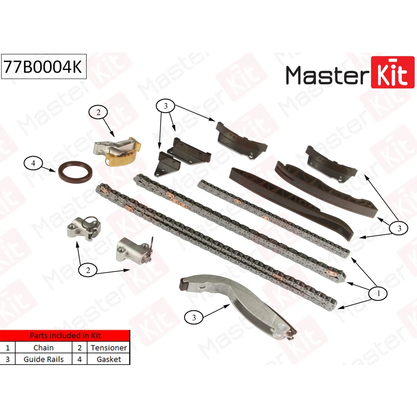 Комплект цепи ГРМ KIA Sorento 2.5 CRDi MASTERKIT 77B0004K