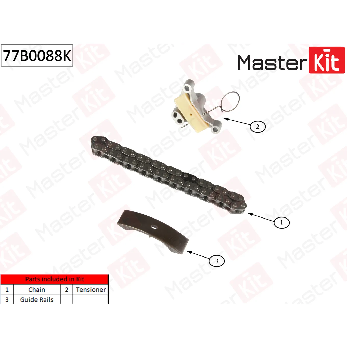 Комплект цепи привода распредвала Ford Focus/Galaxy/Mondeo 2.0 TDCi GPDA/HHDA 02-12 (без звездочек) MASTERKIT 77B0088K