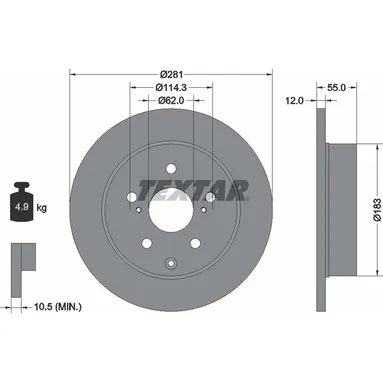 Диск тормозной задний с покрытием PRO LEXUS/TOYOTA TEXTAR 92162103