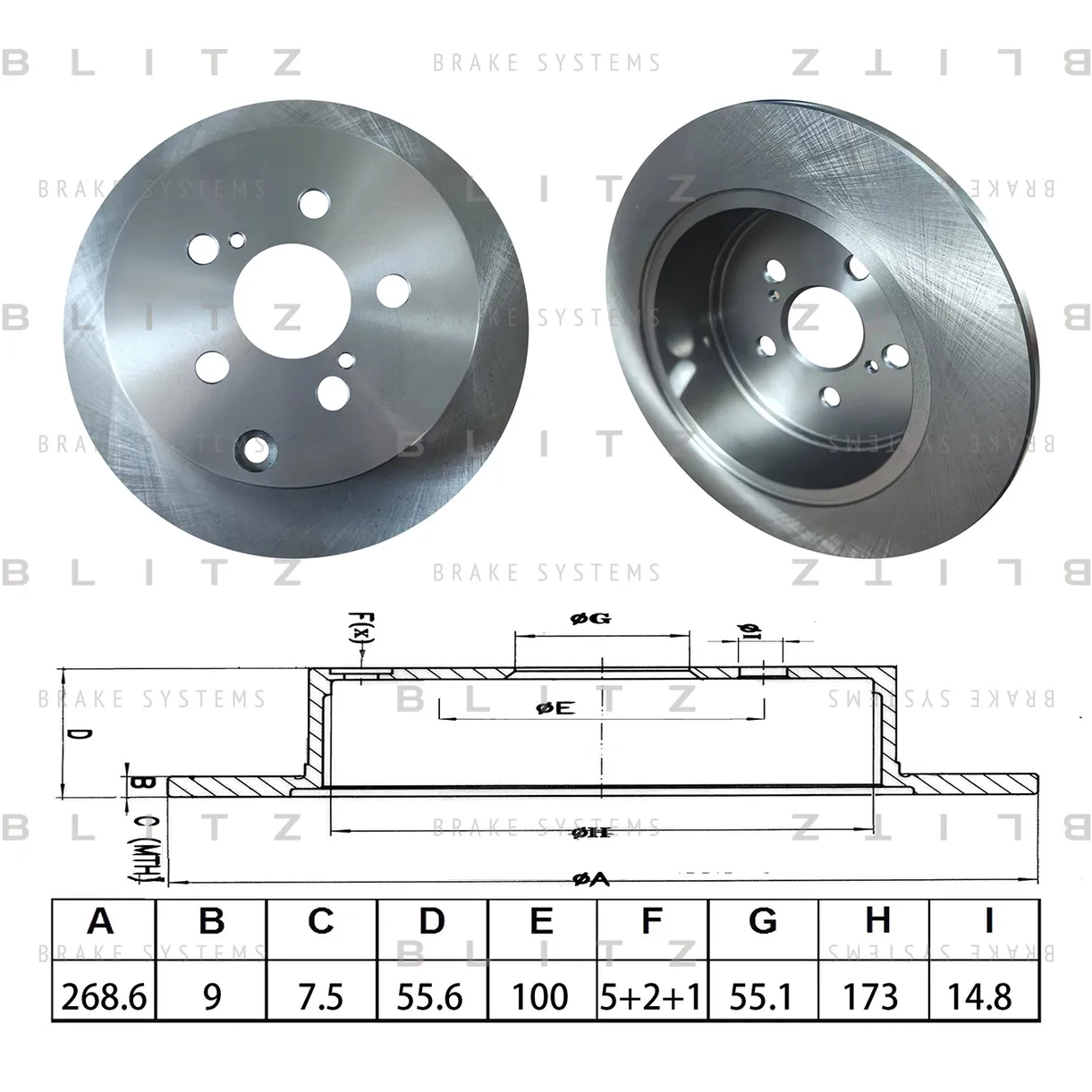 Диск тормозной задний TOYOTA CALDINA 02->/CELICA 99->/PRIUS 03-> BLITZ BS0666