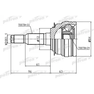 ШРУС наружный 33x52x29 CHEVROLET LACETTI/OPTRA (J200) 0 PATRON PCV1095