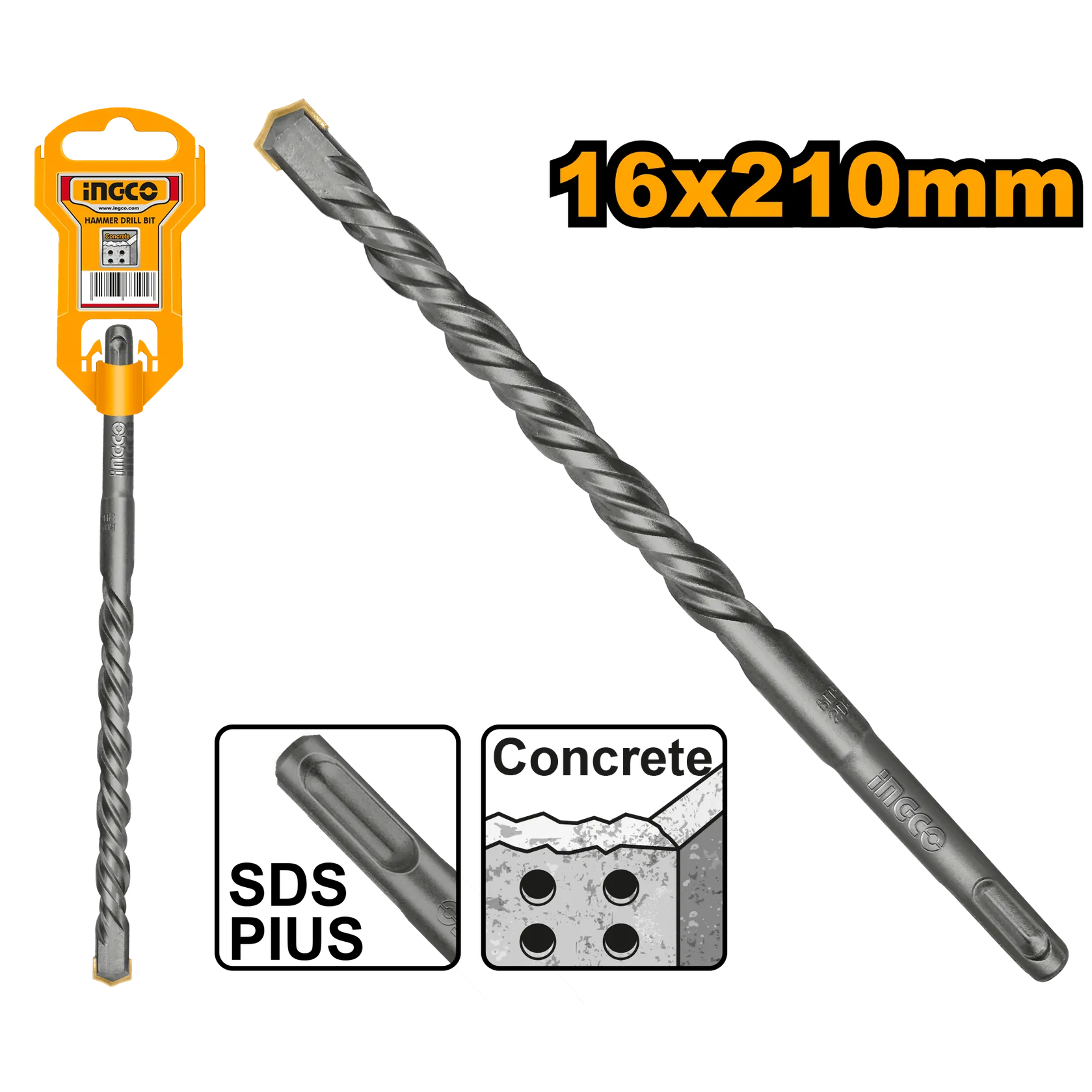 Сверло по бетону 16 мм L 210 SDS-plus INGCO DBH1211602