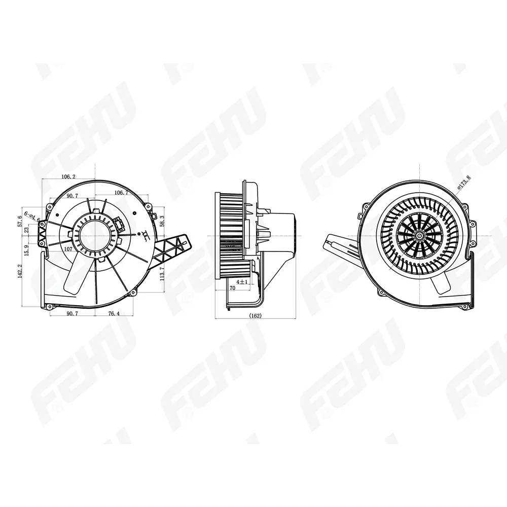 Электровентилятор отопителя VW Polo Sedan (10-)/Skoda Rapid (12-) FEHU FFH1104