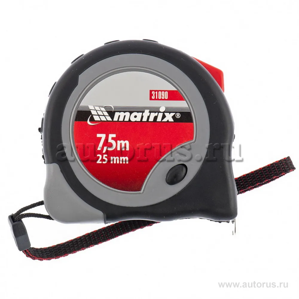 Рулетка Continuous fixation, 7, 5 м x25 мм, обрезиненный корпус, плавная фиксация MATRIX 31090