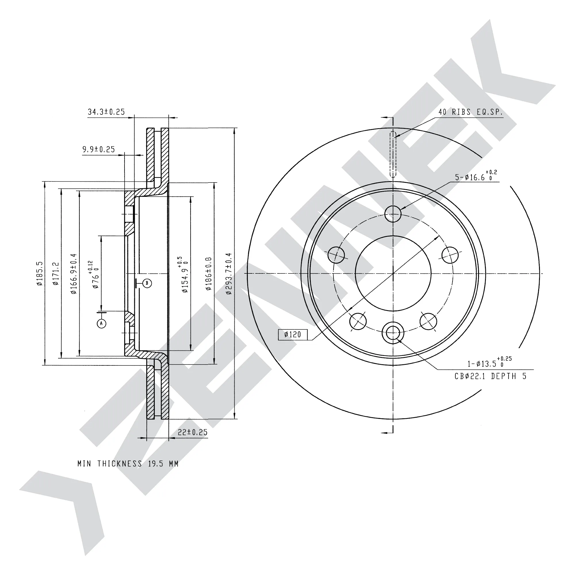 Диск тормозной задний VW T5 03-15 (2 шт) ZENNEK DBD0071