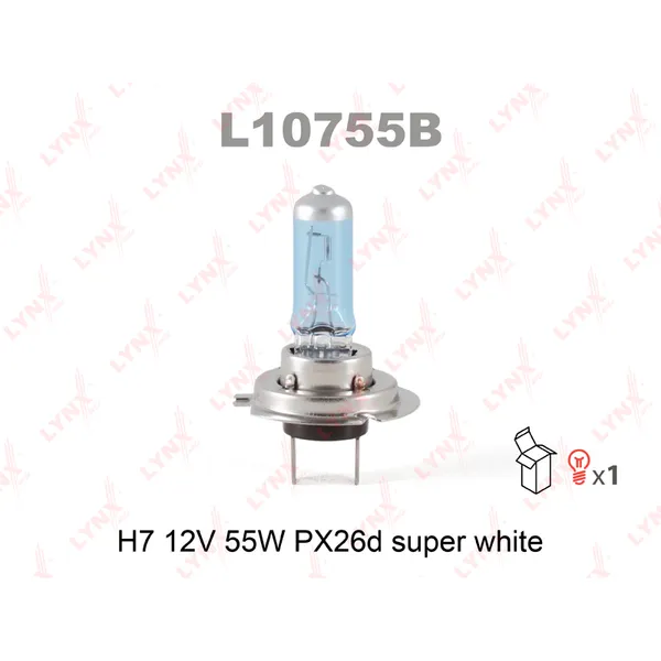 Лампа 12V H7 55W PX26d LYNXauto SUPER WHITE 1 шт. картон L10755B