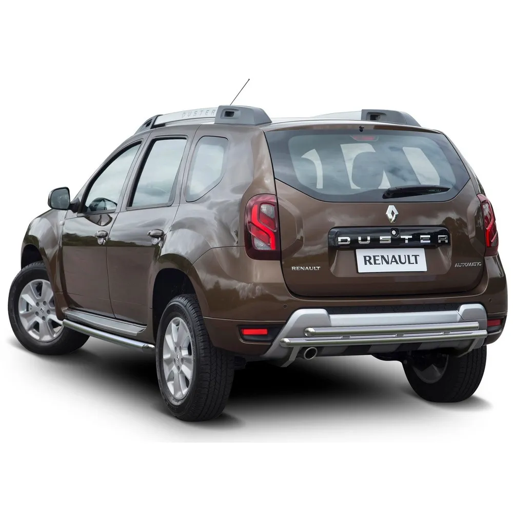 Защита заднего бампера d42+d42 Rival для Renault Duster I рестайлинг 2015-н.в., нерж. сталь, R.4703.009