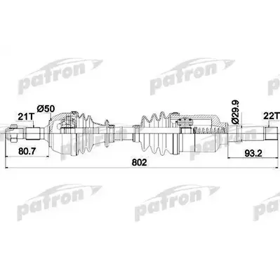 Полуось прав PEUGEOT: 106, CITROEN: AX/Saxo 1.0/1.1i 91-96 PATRON PDS0081