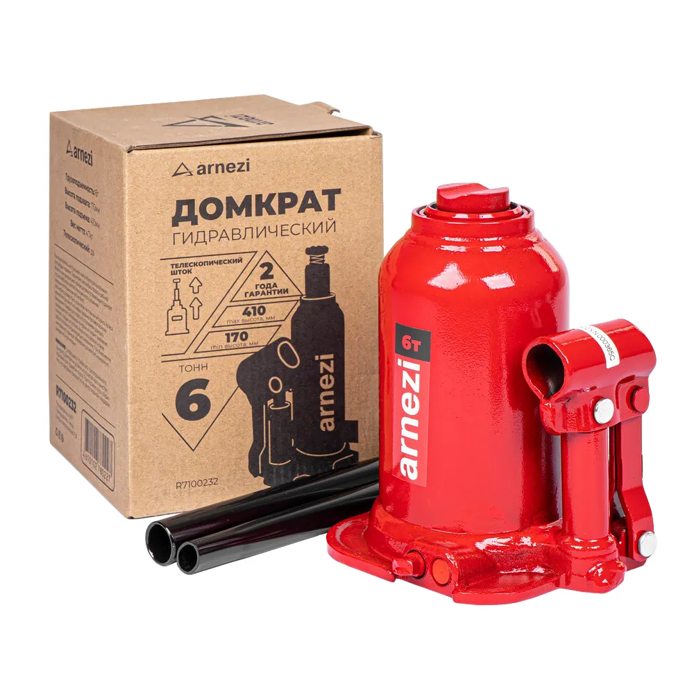 Домкрат гидравлический бутылочный двухштоковый 6т 170-410мм ARNEZI R7100232