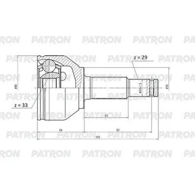 ШРУС наружный 29x56x33 NISSAN QASHQAI J10F 1.6i 06- PATRON PCV1150