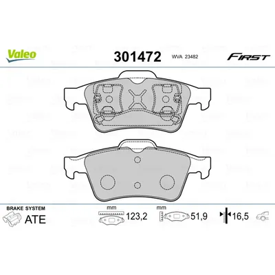 Колодки тормозные задние VALEO 301 472