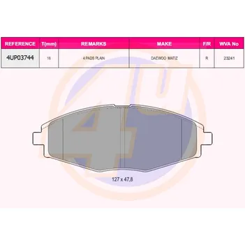 КОЛОДКИ ПЕР CHV MATIZ 05-/SPARK 05-/DAE LANOS 97-/MATIZ 98-