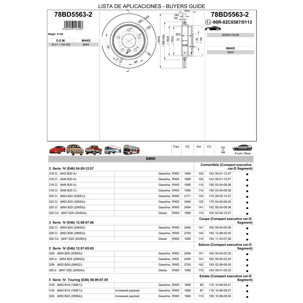 Диск тормозной задний BMW 3(E46) ICER 78BD5563-2