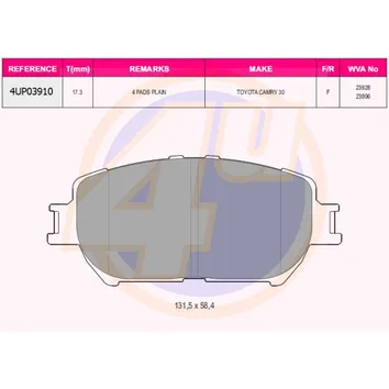 Колодки передние TOY CAMRY 01- 4U 4UP03910