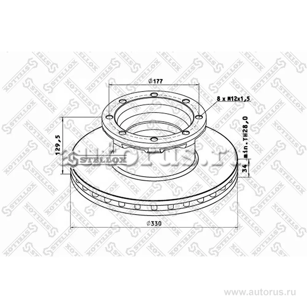 Диск тормозной 330X34X130MM MAN L2000/MB STELLOX 8500801_SX