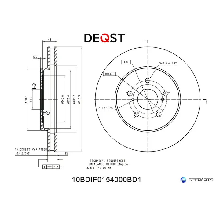 Диск тормозной, передний LEXUS RX300/RX350/RX400 03> DEQST 10BDIF0154000